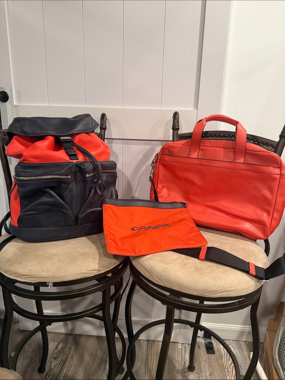 Coach Men’s Orange and Black Leather Terrain Trek, Briefcase & Pouch Set